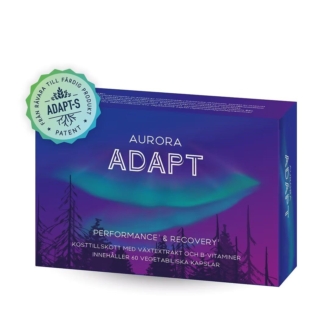 Aurora Adapt Performance & Recovery – veganskt kosttillskott med adaptogener och B‑vitaminer i kapslar