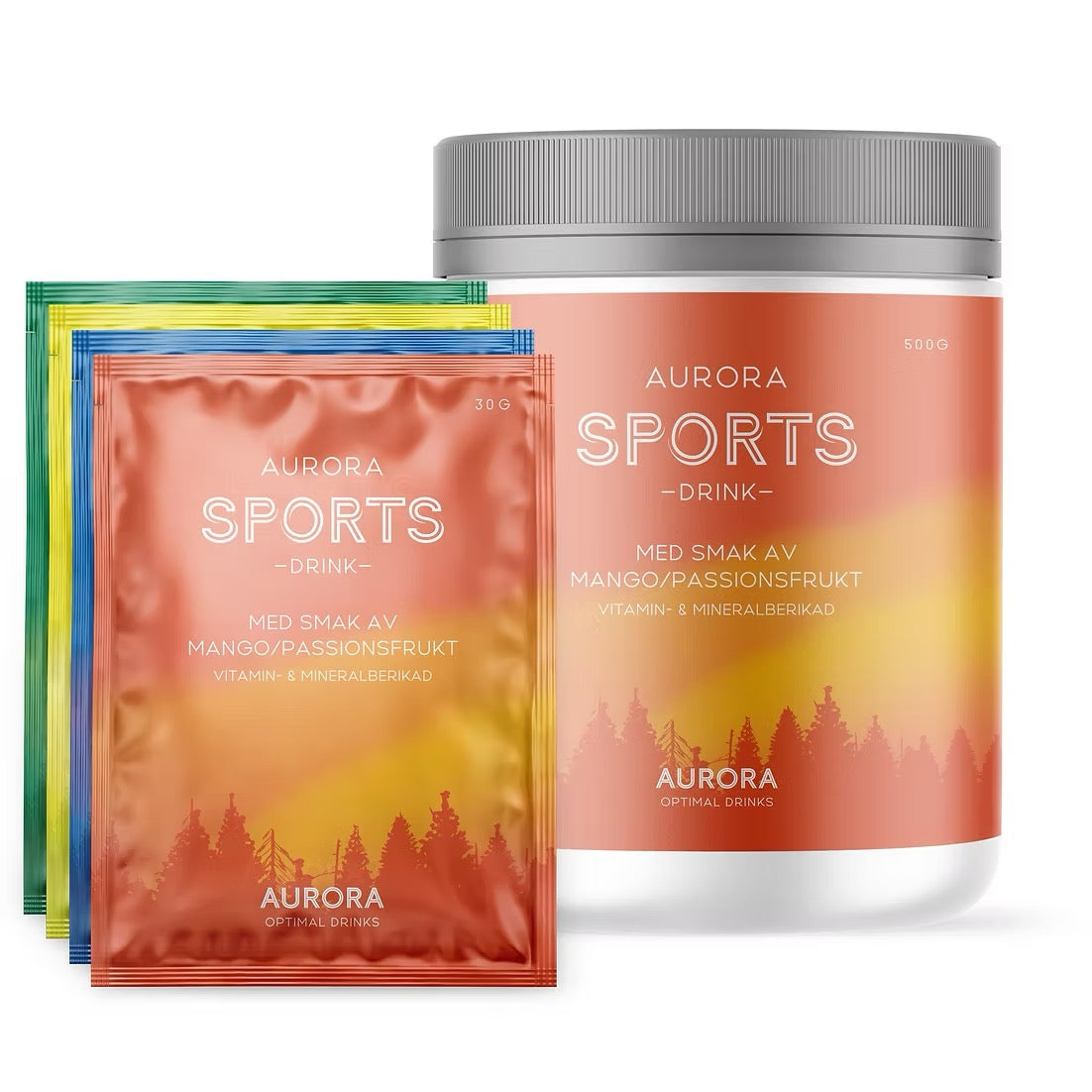 Aurora Sports Drink 500 g Mango & Passionsfrukt + 4 Portionspåsar

