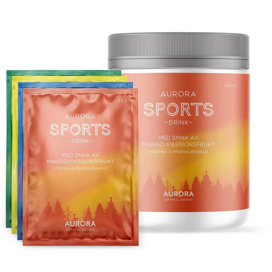 Aurora Sports Drink 500 g Mango & Passionsfrukt + 4 Portionspåsar
