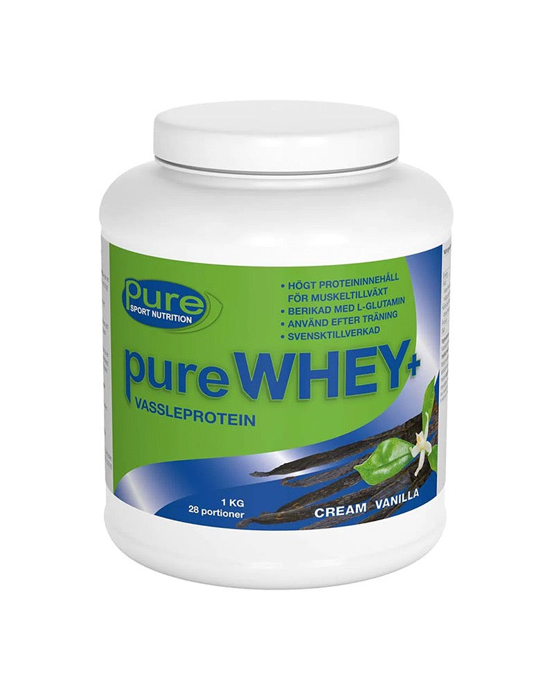 Pure Whey Cream Vanilla 1kg – vassleproteinpulver med len vaniljsmak för muskeltillväxt och återhämtning