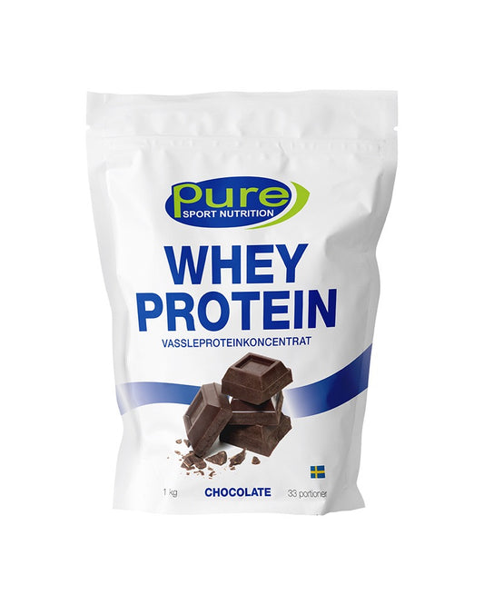 Pure Whey Protein 1kg Chocolate – vassleproteinpulver för muskeltillväxt och återhämtning