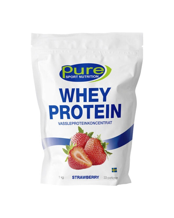 Pure Whey Protein 1kg Strawberry – vassleprotein för muskeltillväxt och återhämtning
