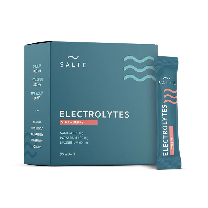 Salte Elektrolyter Jordgubb 30-pack – elektrolytpulver i portionspåsar